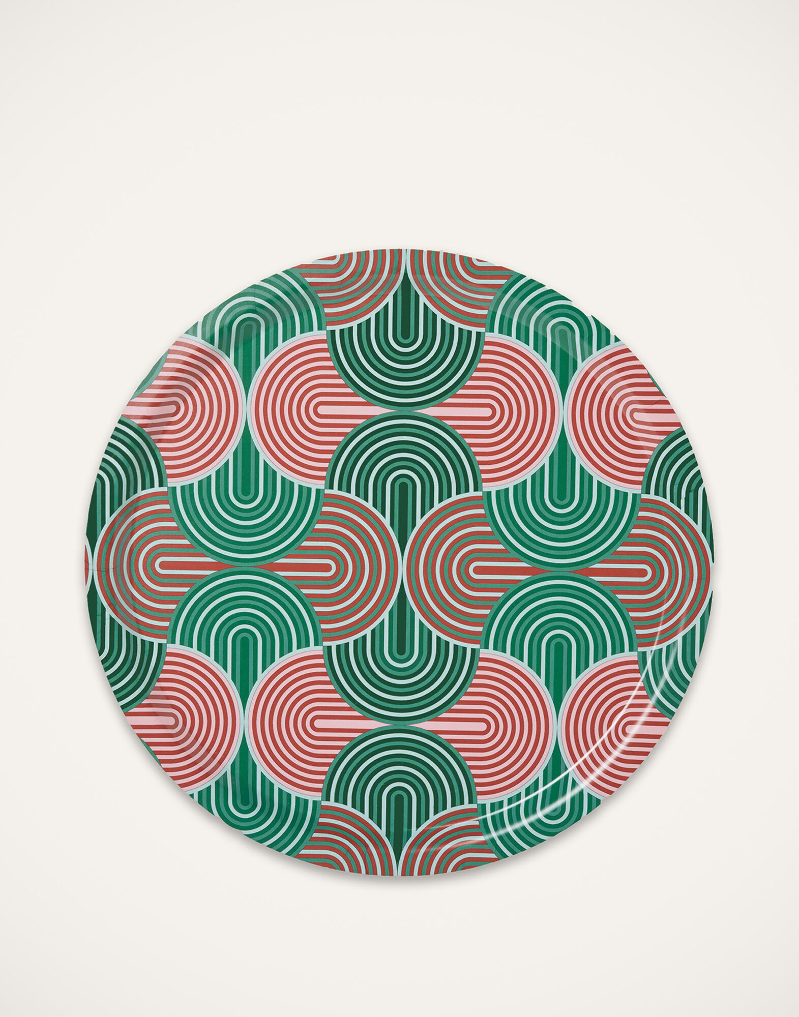 La DoubleJ Round Printed Tray Slinky Verde TRA0002WOD001SLI0005