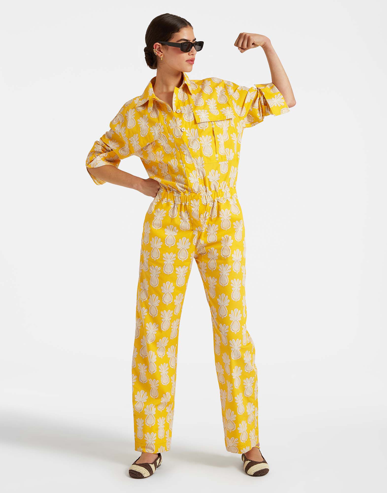 La DoubleJ Aviator Jumpsuit Pineapple Sunflower DRE0489COT039PNP20YE02