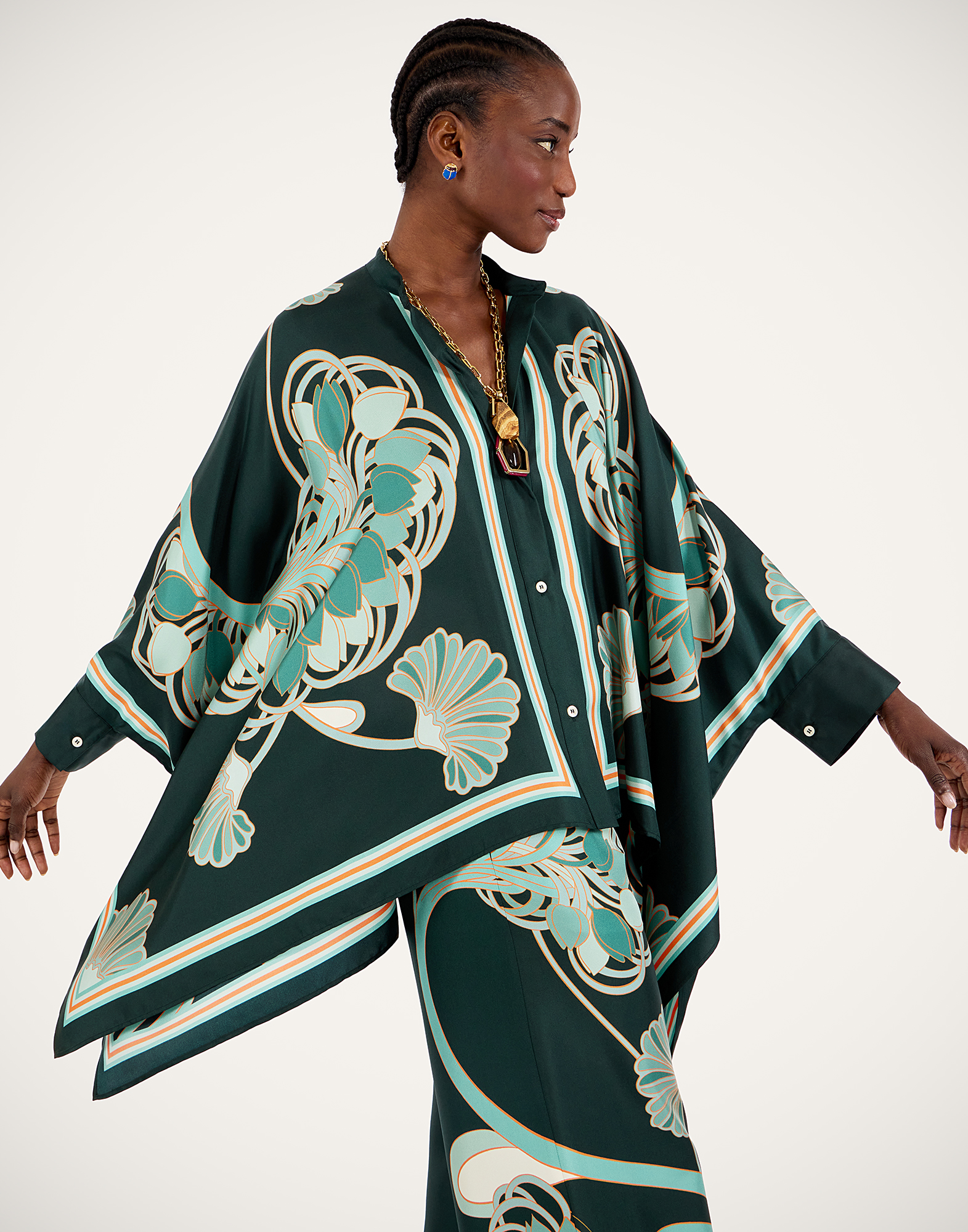 La DoubleJ Foulard Shirt - Woman Shirts & Tops Blooming Tulip Placée Dark Green Xs
