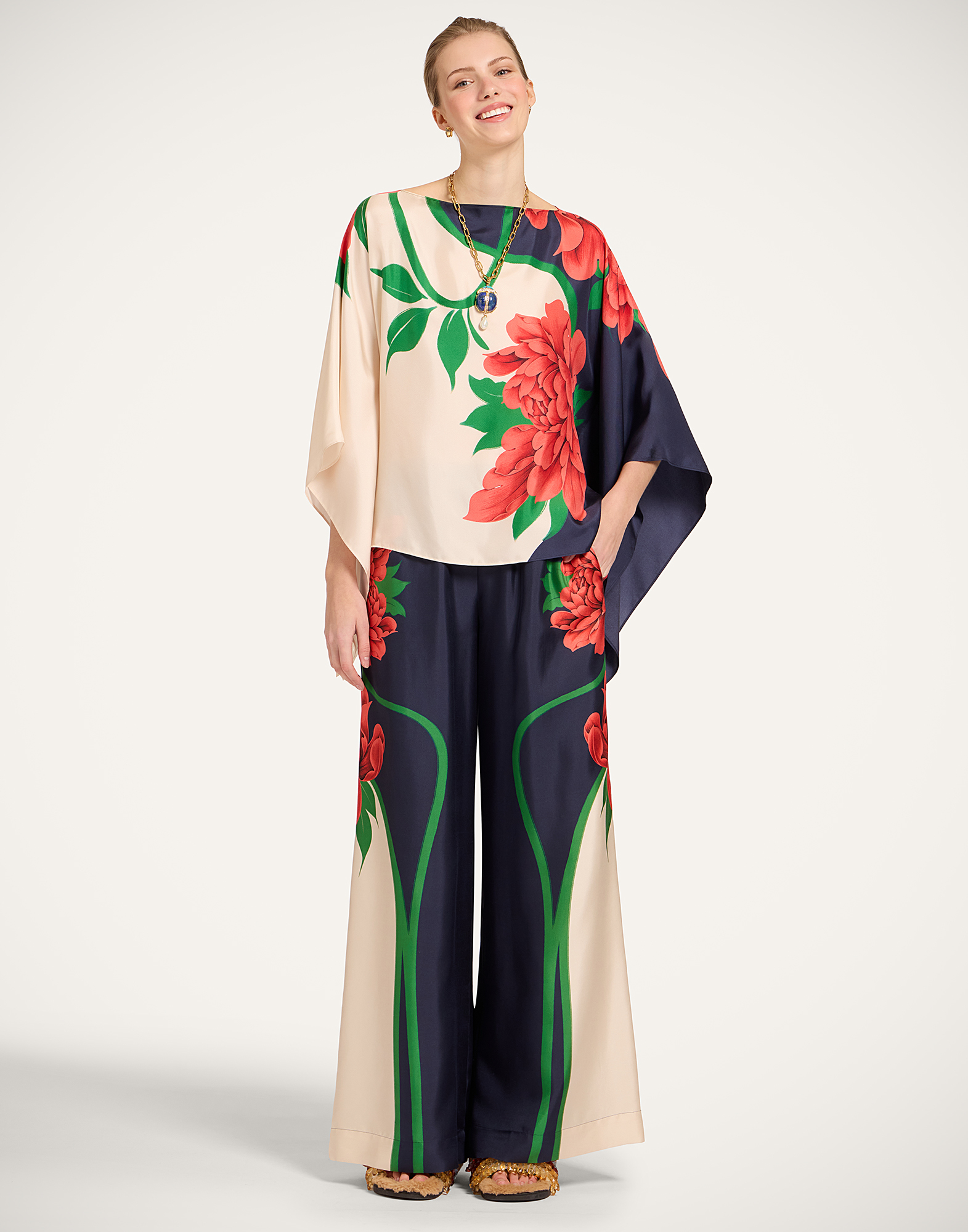 La DoubleJ Palazzo Pants - Woman Shorts & Pants Queen Peony Placée Blue Xs